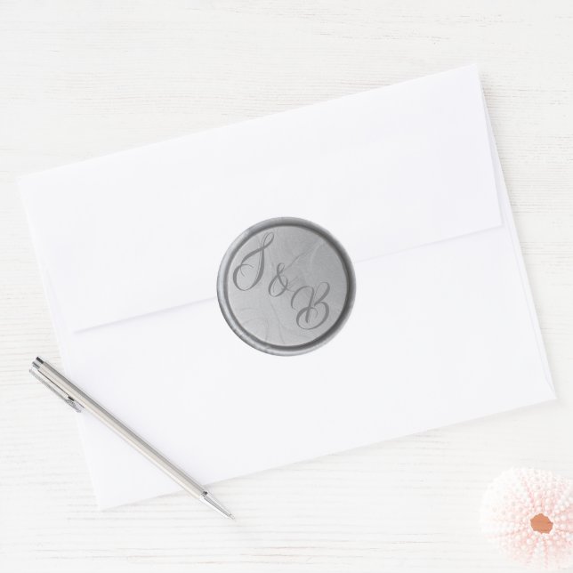 Autocollants de mariage Monogram argent cire (Enveloppe)