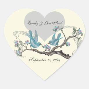 Autocollants de mariage oiseaux Aqua Rose Chaude A