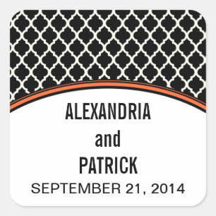 Autocollants de mariage Orange Elegant Quatrefoil