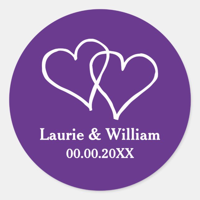 Autocollants de mariage royal violet double coeur  (Devant)