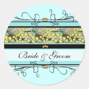 Autocollants de mariage Vintage Birds Art Nourveau