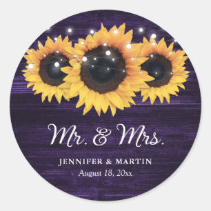 Autocollants de mariage violet M. et Mme Sunflower
