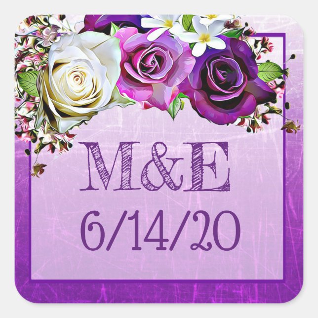 Autocollants de mariage violet Rose en Merci flora (Devant)