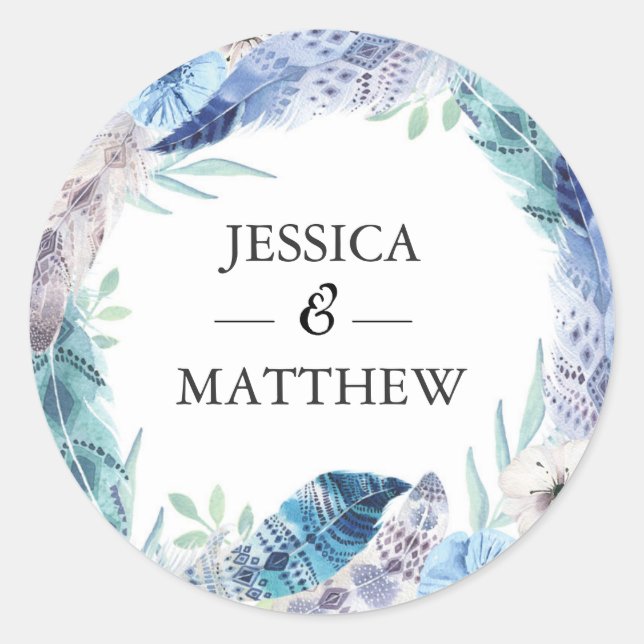 Autocollants de Merci mariage en plumes Boho (Devant)