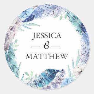 Autocollants de Merci mariage en plumes Boho