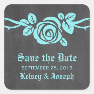 Autocollants de mise en vente Aqua Rose Chalkboard