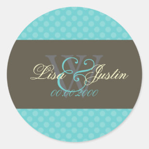 Autocollants de monogramme à pois bleu aqua