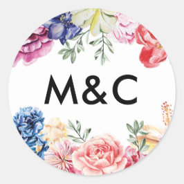 Autocollants de monogramme de mariage floral brill