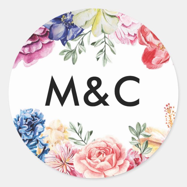 Autocollants de monogramme de mariage floral brill (Devant)