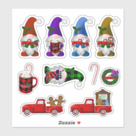 Autocollants de Noël de gnomes avec petits camions