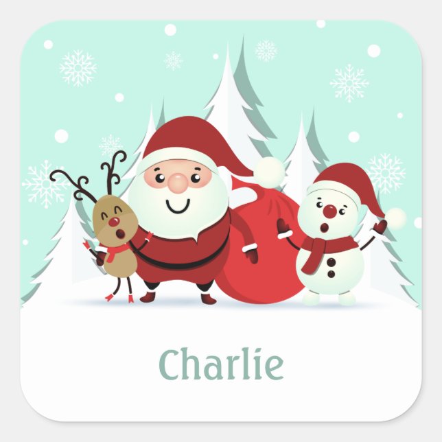 Autocollants de nom personnalisés père Noël, Reind (Devant)
