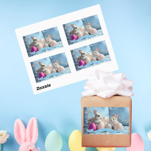 Autocollants de Pâques rectangulaires Lapins et œu