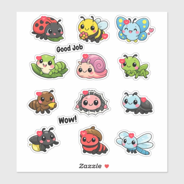 Autocollants de récompense Kawaii Bugs & Insects B (Feuille)