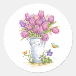 Autocollants de seau de tulipes de printemps