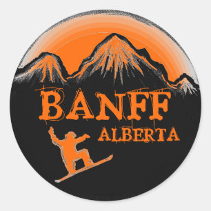 Autocollants de snowboard orange Banff Alberta Can