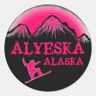 Autocollants de snowboard rose Alyeska Alaska