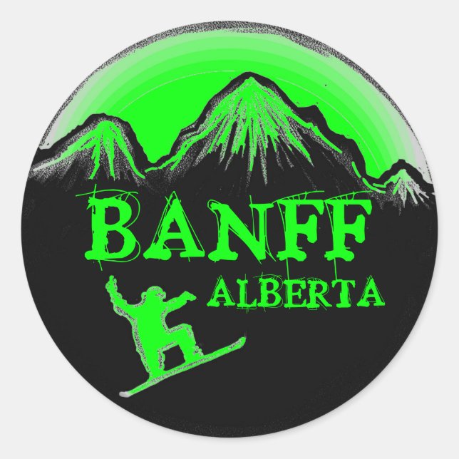 Autocollants de snowboard vert Banff Alberta Canad (Devant)