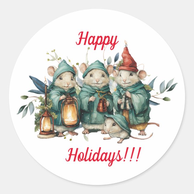 Autocollants de souris de Noël ronds et mignons (Devant)