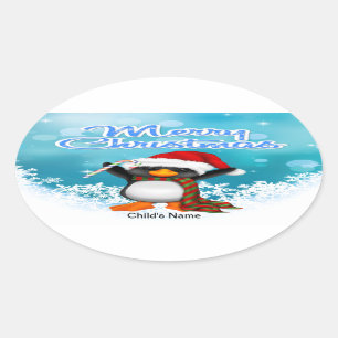 Autocollants d'ovale de pingouin de Joyeux Noël