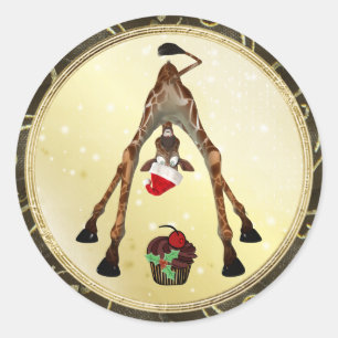 Autocollants drôles de Noël de girafe et de peti