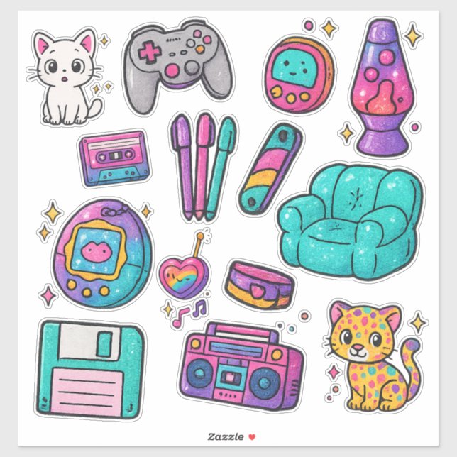 Autocollants du Pack d'Accessoires 90s – Paillette (Feuille)