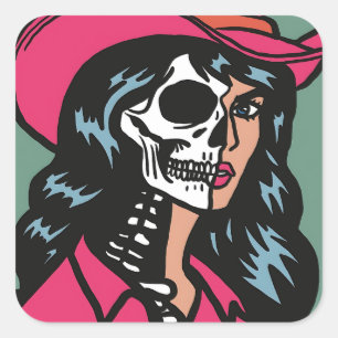 Autocollants Éffrayants demi-cowgirl demi-squelett
