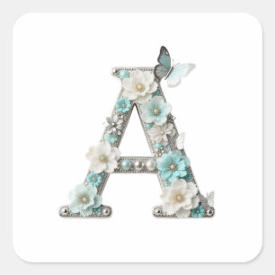 Autocollants élégants avec monogramme perlé floral