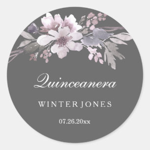 Autocollants élégants Quinceanera Floral gris viol