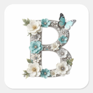 Autocollants en papier B avec monogramme floral él