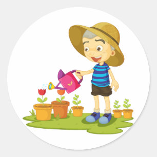 Autocollants Enfant Arrosant Les Plantes