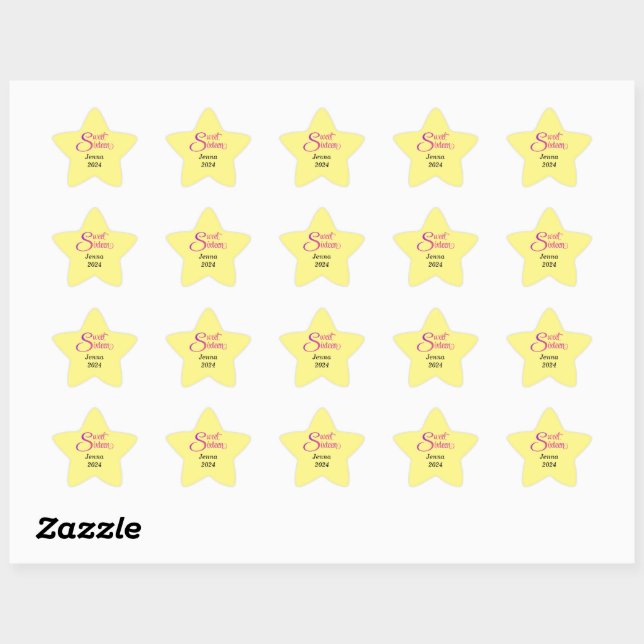 Autocollants étoiles avec nom et année pour Sweet  (Feuille)
