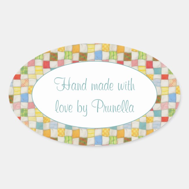 Autocollants "Fait Main" Couvre-lit Patchwork Oval (Devant)