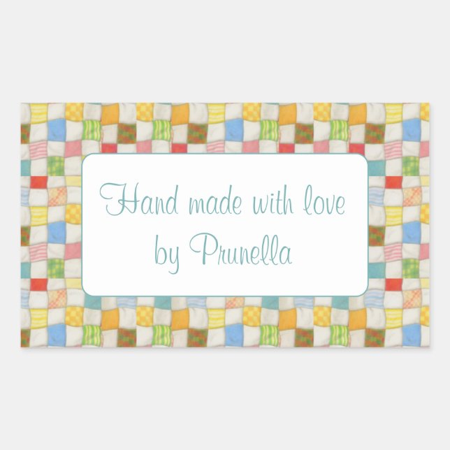 Autocollants "Fait Main" Rectangle Patchwork Fou (Devant)