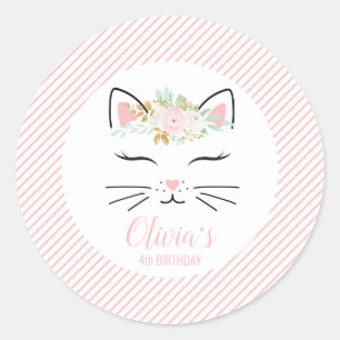 Autocollants Fête d'anniversaire de chaton floral 