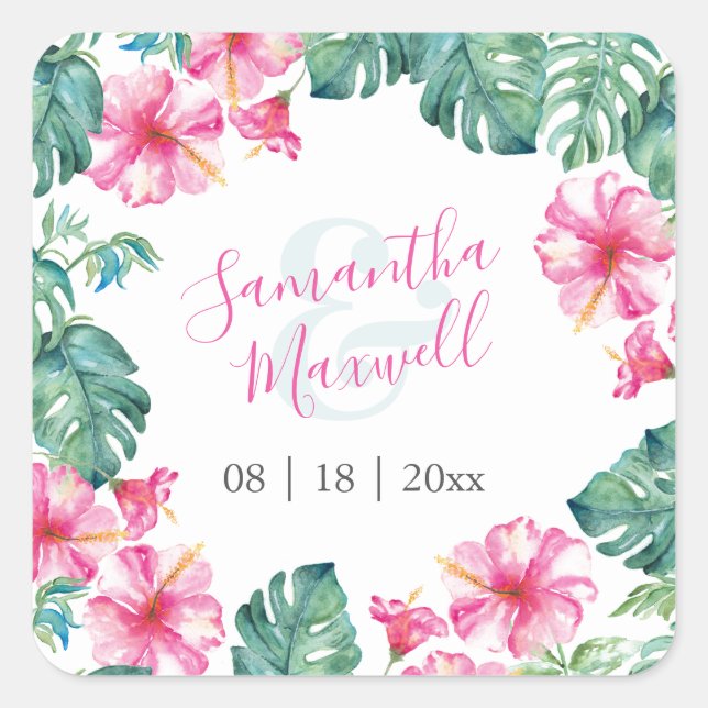 Autocollants Fleuris Aquarelle Rose et Vert pour F (Devant)