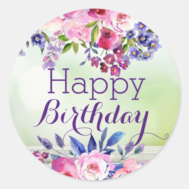Autocollants Fleurs Aquarelle Bon Anniversaire (Devant)
