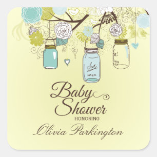 Autocollants floraux bleus chics de baby shower de
