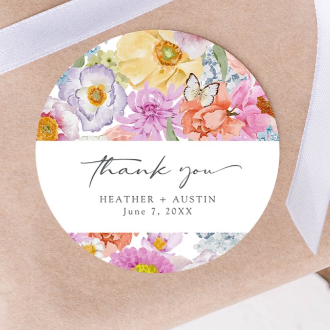 Autocollants floraux brillants (Bold Bright Floral Round Thank You Stickers by Painted Paperie
)