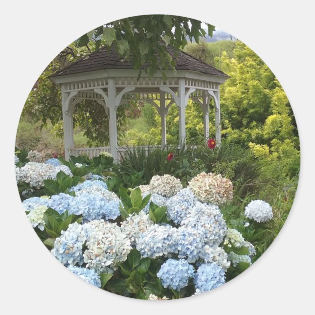 Autocollants Gazebo et hydrangée bleu clair (Devant)
