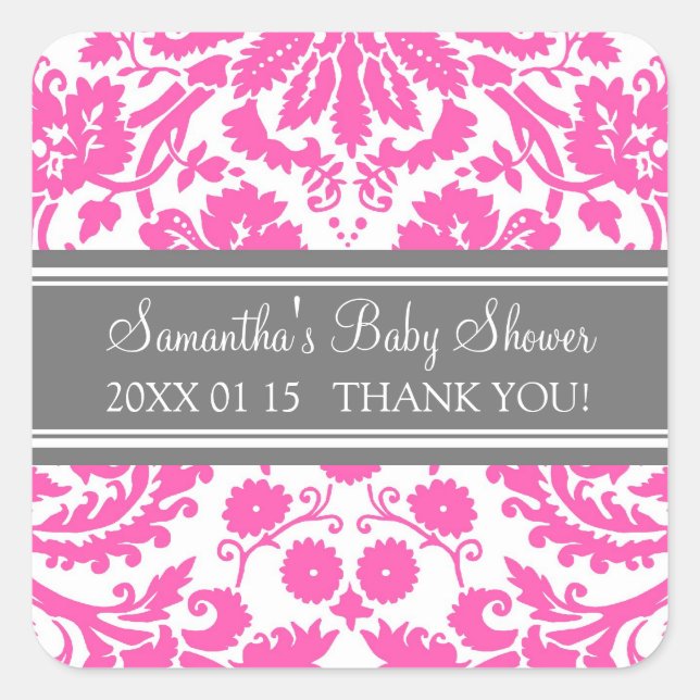 Autocollants gris roses de faveur de baby shower (Devant)