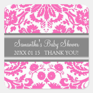 Autocollants gris roses de faveur de baby shower