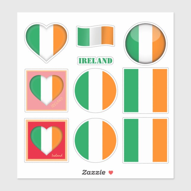Autocollants Irlande & Drapeau Irlandais, Cœur /sp (Feuille)