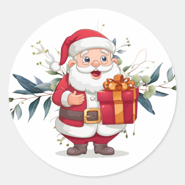 Autocollants Joyeux Rond Père Noël & Eucalyptus (Devant)