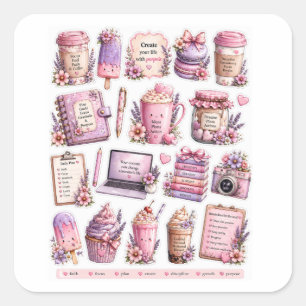 Autocollants Lavande Kawaii Café et Douceurs
