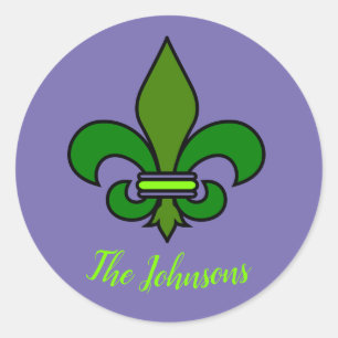 Autocollants Mardi Gras Fleur de Lis Violets et Ve