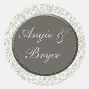 Autocollants mariage damassé en argent et blanc
