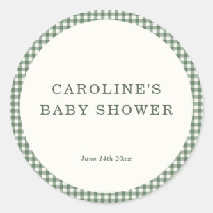 Autocollants Mariage Vert Sauge Gingham Nom Date