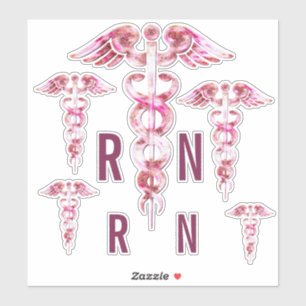 Autocollants Médicale de caducée rose de RN