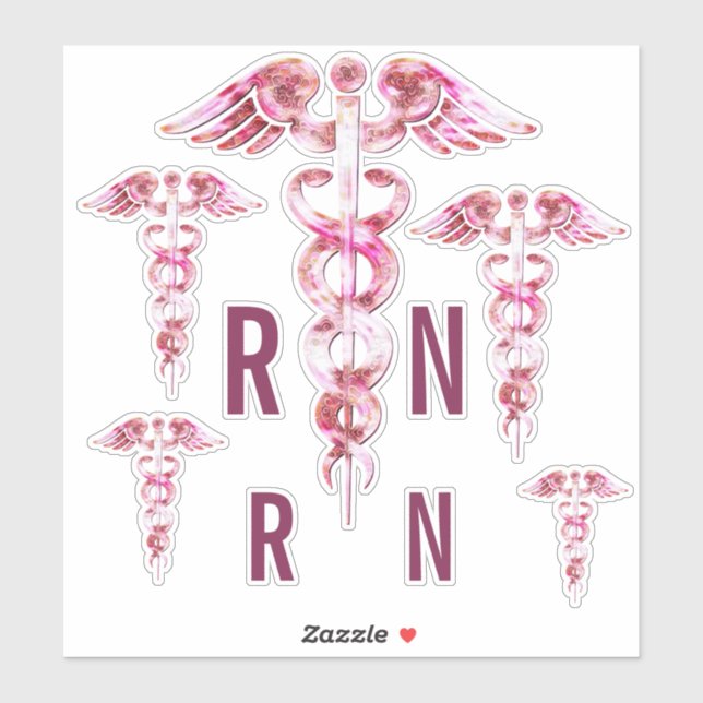 Autocollants Médicales RN Pink Caduceus (Feuille)