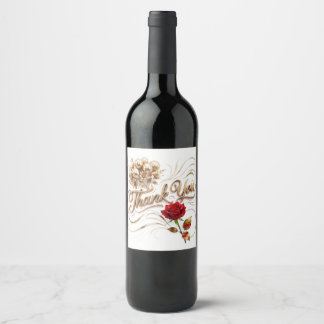 Autocollants Merci Floraux Dorés avec Rose Rouge